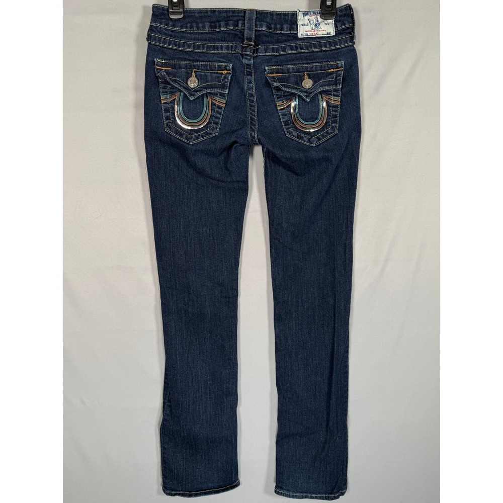 True Religion Section Straight Jeans Womens 28 Dark Wash Sequin Flap Pocket USA - Picture 12 of 14